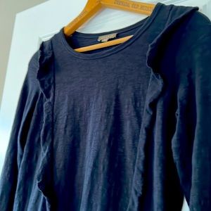 Anthro Lilla P Ruffled Solid Black Long Sleeve Dressy Tee w MEASUREMENTS Medium